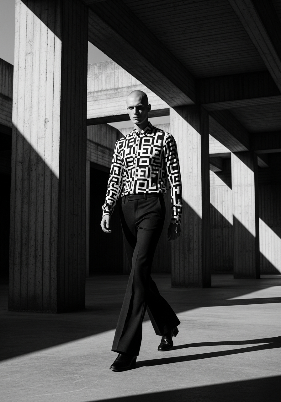 Fashion editorial - model in geometric shirt